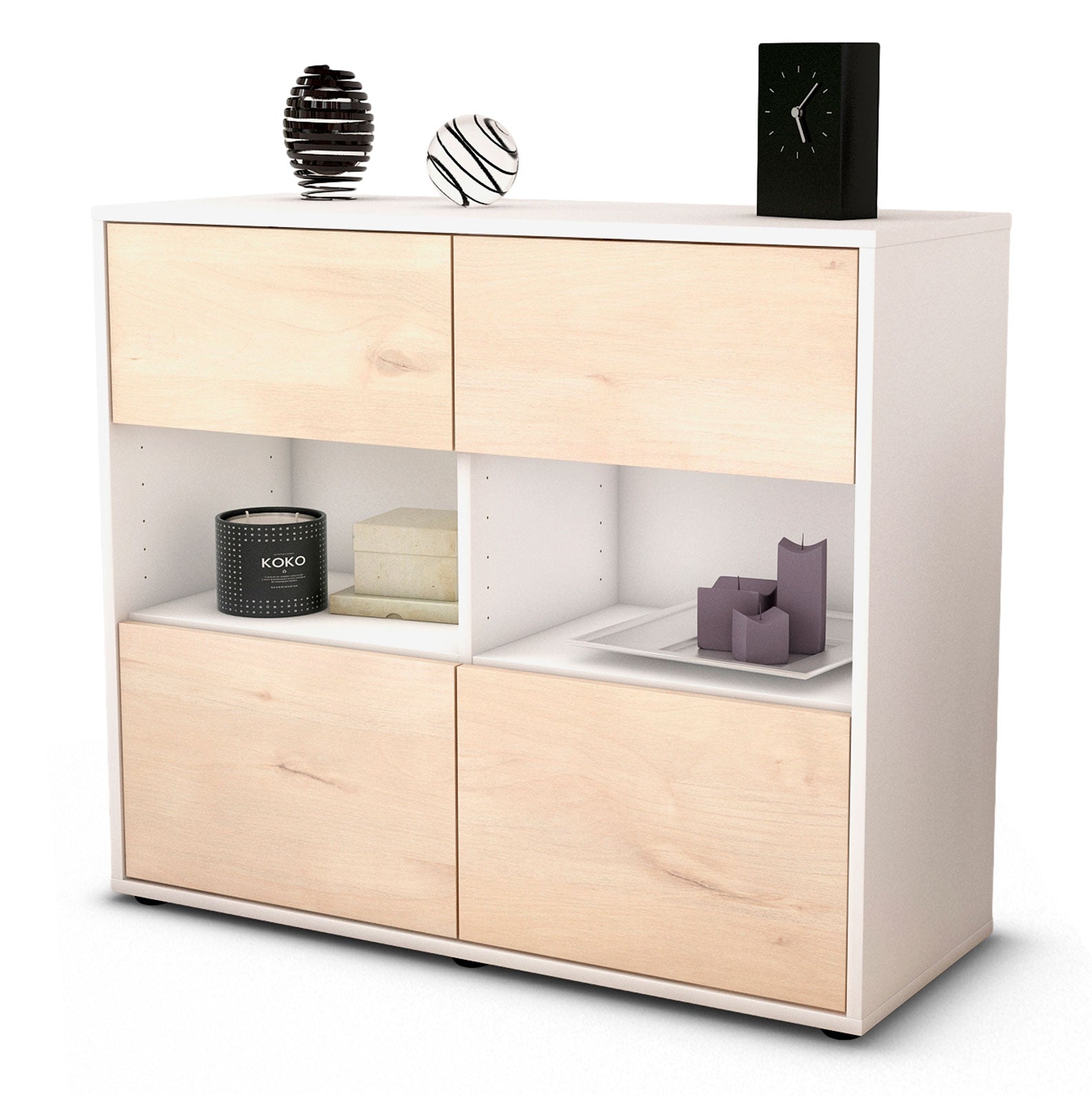 Sideboard Carmen | Korpus Weiß | Front in Zeder Holz Optik | 92x79x35cm (BxHxT) 1 Sideboard Carmen | Korpus Weiß | Front in Zeder Holz Optik | 92x79x35cm (BxHxT)