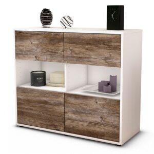 Sideboard Carmen | Korpus Weiß | Front in Treibholz Holz Optik | 92x79x35cm (BxHxT)