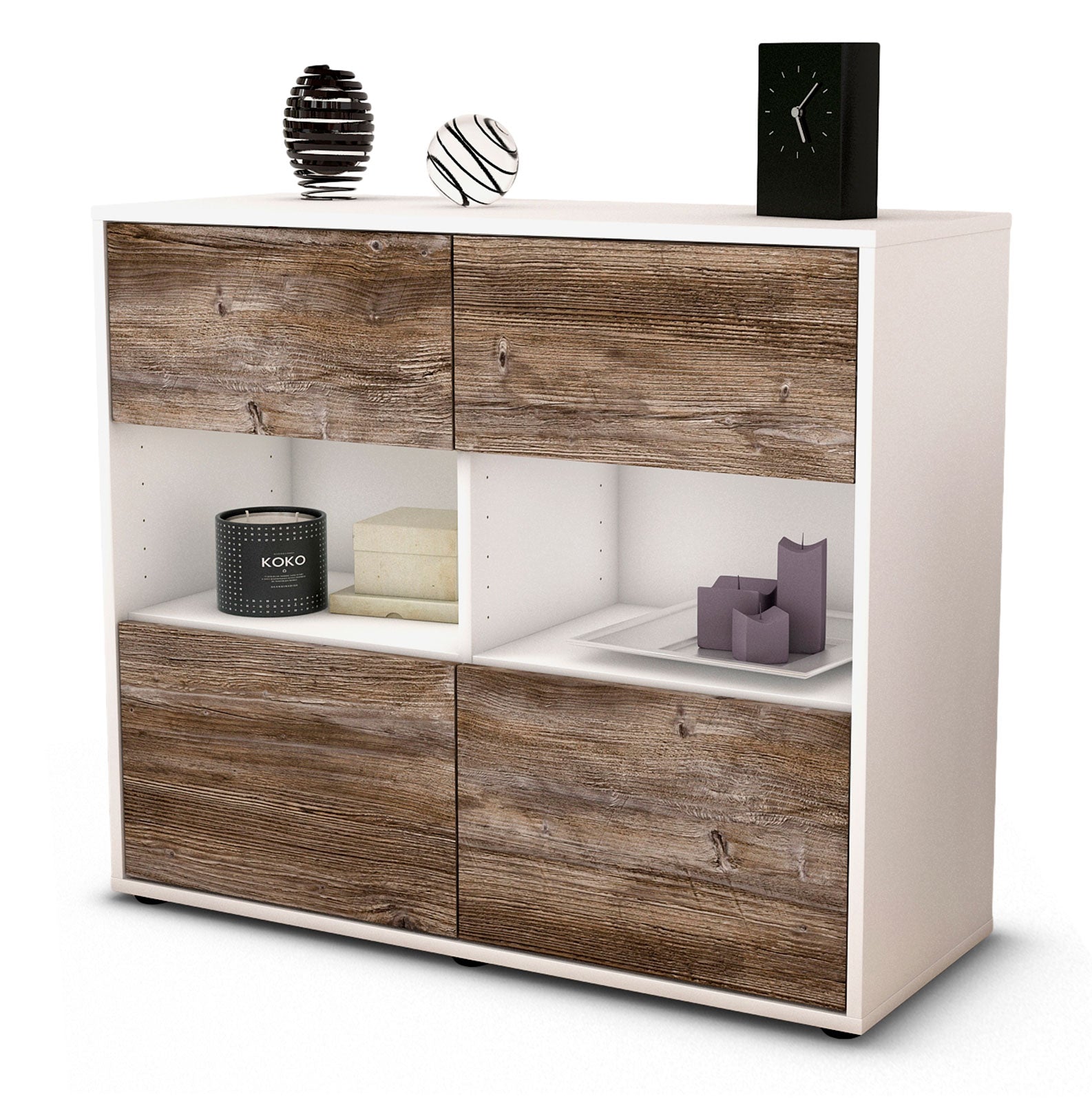 Sideboard Carmen | Korpus Weiß | Front in Treibholz Holz Optik | 92x79x35cm (BxHxT) 1 Sideboard Carmen | Korpus Weiß | Front in Treibholz Holz Optik | 92x79x35cm (BxHxT)
