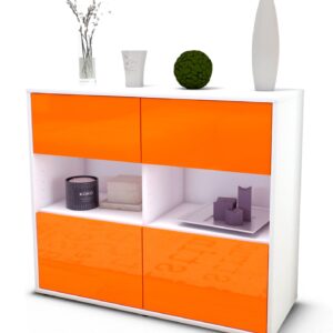 Sideboard Carmen | Korpus Weiß | Front in Hochglanz Orange | 92x79x35cm (BxHxT)