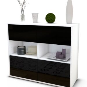 Sideboard Carmen | Korpus Weiß | Front in Hochglanz Schwarz | 92x79x35cm (BxHxT)