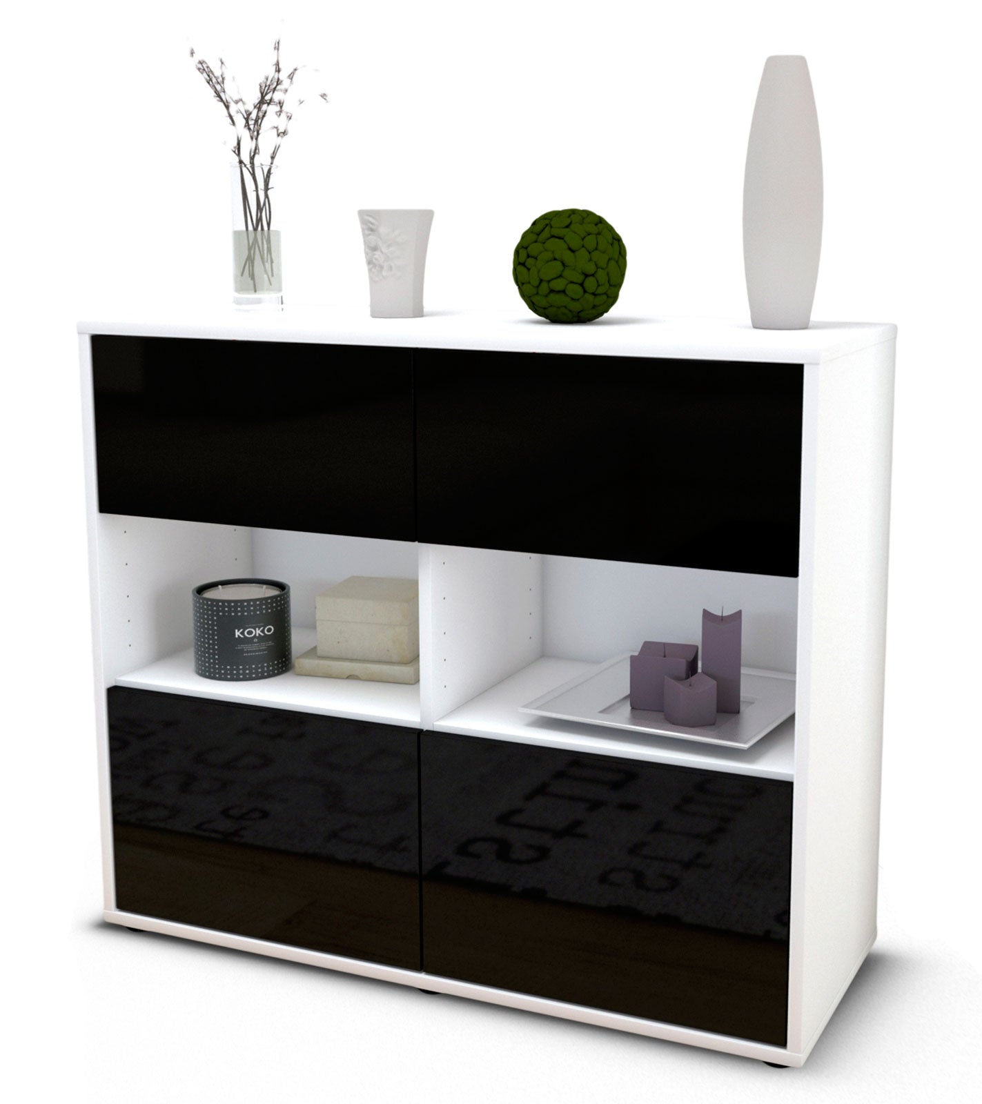 Sideboard Carmen | Korpus Weiß | Front in Hochglanz Schwarz | 92x79x35cm (BxHxT) 1 Sideboard Carmen | Korpus Weiß | Front in Hochglanz Schwarz | 92x79x35cm (BxHxT)