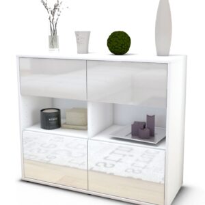 Sideboard Carmen | Korpus Weiß | Front in Hochglanz Weiß | 92x79x35cm (BxHxT)