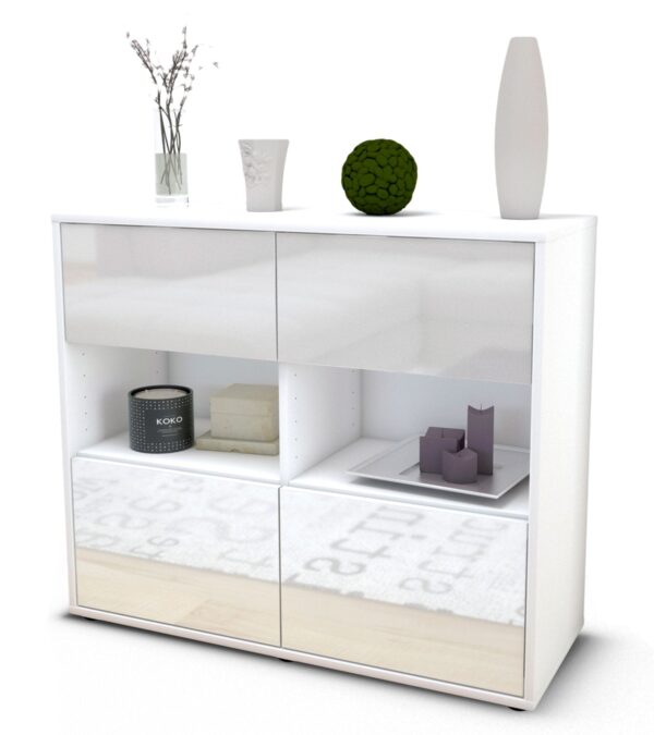 Sideboard Carmen | Korpus Weiß | Front in Hochglanz Weiß | 92x79x35cm (BxHxT)