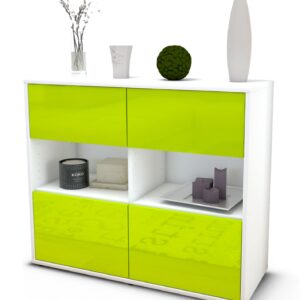 Sideboard Carmen | Korpus Weiß | Front in Hochglanz Grün | 92x79x35cm (BxHxT)