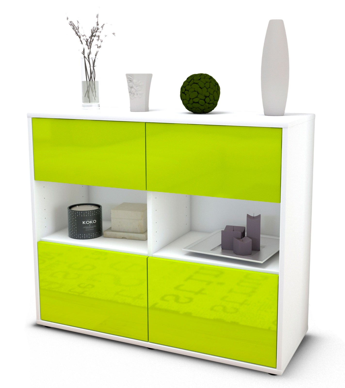 Sideboard Carmen | Korpus Weiß | Front in Hochglanz Grün | 92x79x35cm (BxHxT) 1 Sideboard Carmen | Korpus Weiß | Front in Hochglanz Grün | 92x79x35cm (BxHxT)