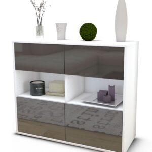 Sideboard Carmen | Korpus Weiß | Front in Hochglanz Grau | 92x79x35cm (BxHxT)