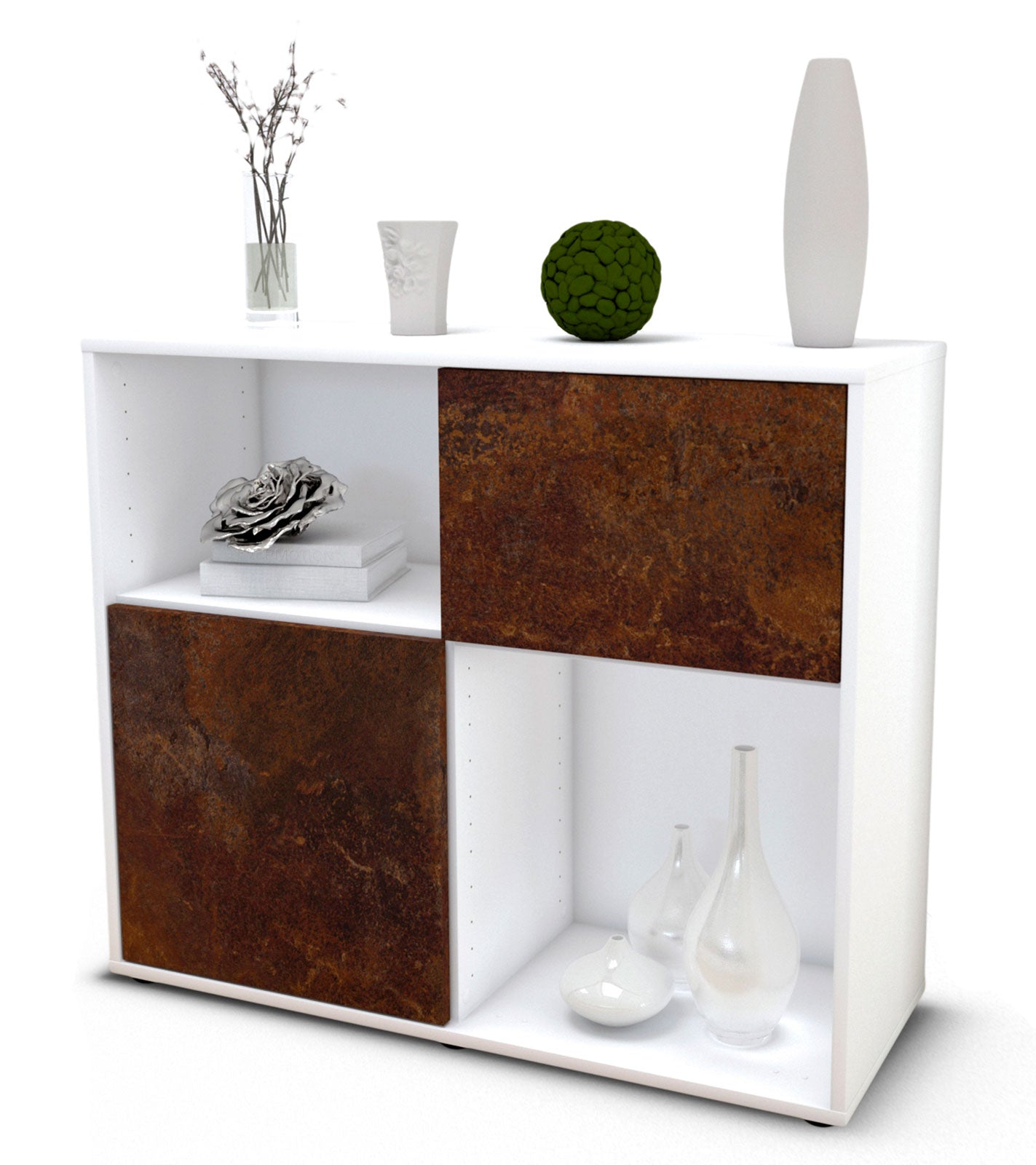 Sideboard Carola | Korpus Weiß | Front in Rost Optik | 92x79x35cm (BxHxT) 1 Sideboard Carola | Korpus Weiß | Front in Rost Optik | 92x79x35cm (BxHxT)