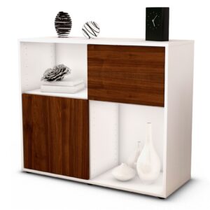 Sideboard Carola | Korpus Weiß | Front in Walnuss Holz Optik | 92x79x35cm (BxHxT)