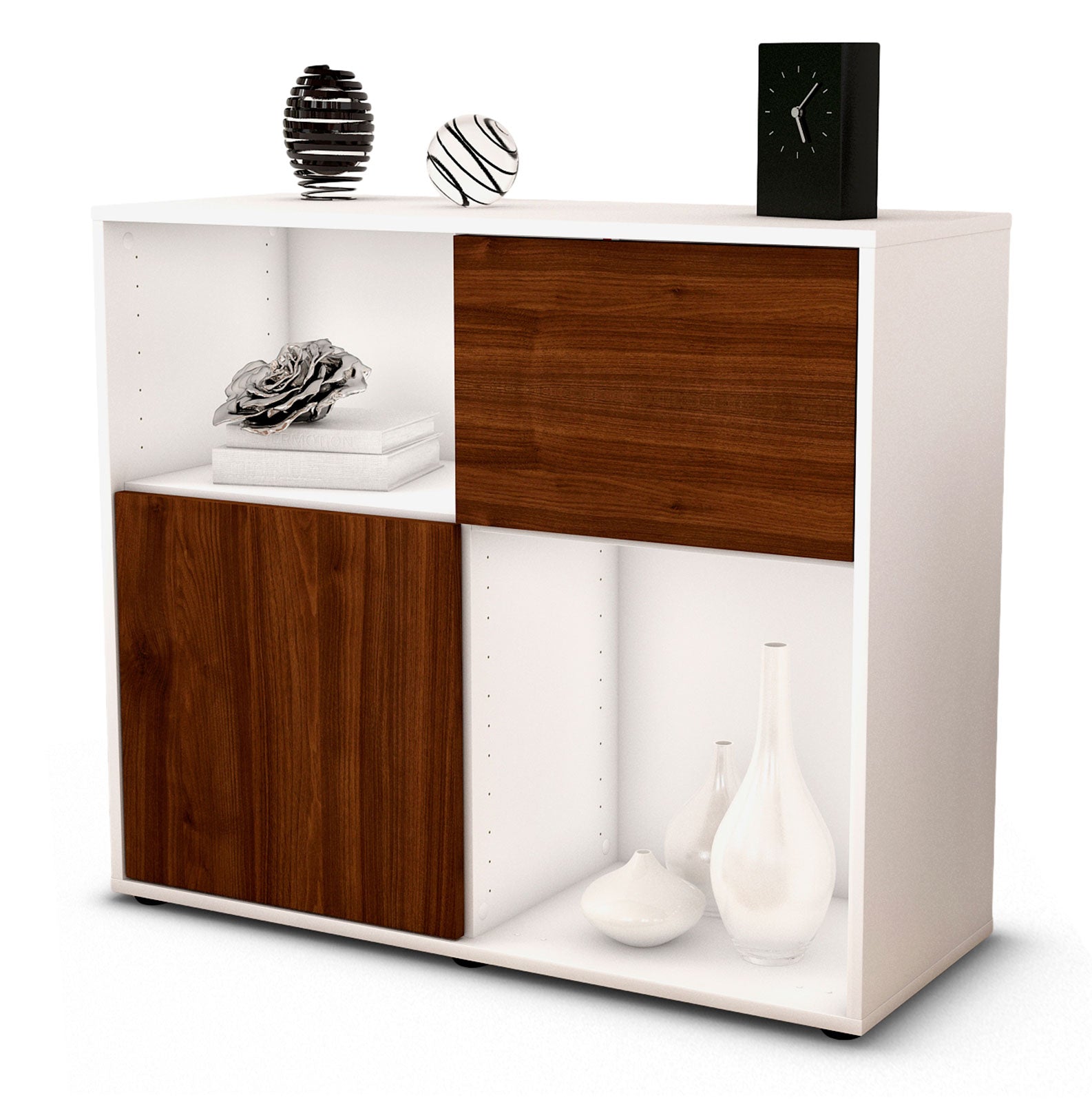 Sideboard Carola | Korpus Weiß | Front in Walnuss Holz Optik | 92x79x35cm (BxHxT) 1 Sideboard Carola | Korpus Weiß | Front in Walnuss Holz Optik | 92x79x35cm (BxHxT)