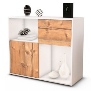 Sideboard Carola | Korpus Weiß | Front in Pinie Holz Optik | 92x79x35cm (BxHxT)