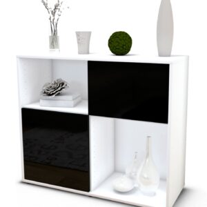 Sideboard Carola | Korpus Weiß | Front in Hochglanz Schwarz | 92x79x35cm (BxHxT)