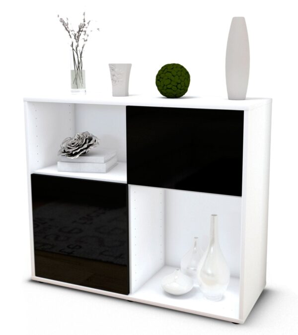 Sideboard Carola | Korpus Weiß | Front in Hochglanz Schwarz | 92x79x35cm (BxHxT)