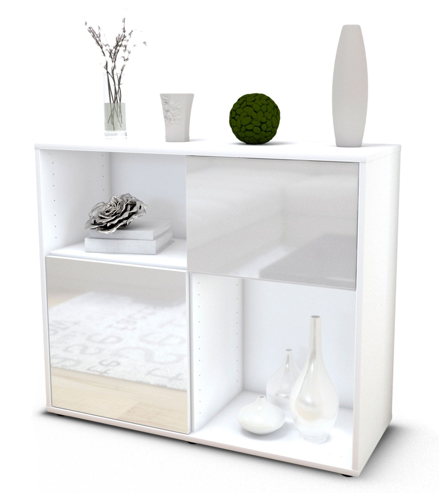 Sideboard Carola | Korpus Weiß | Front in Hochglanz Weiß | 92x79x35cm (BxHxT) 1 Sideboard Carola | Korpus Weiß | Front in Hochglanz Weiß | 92x79x35cm (BxHxT)