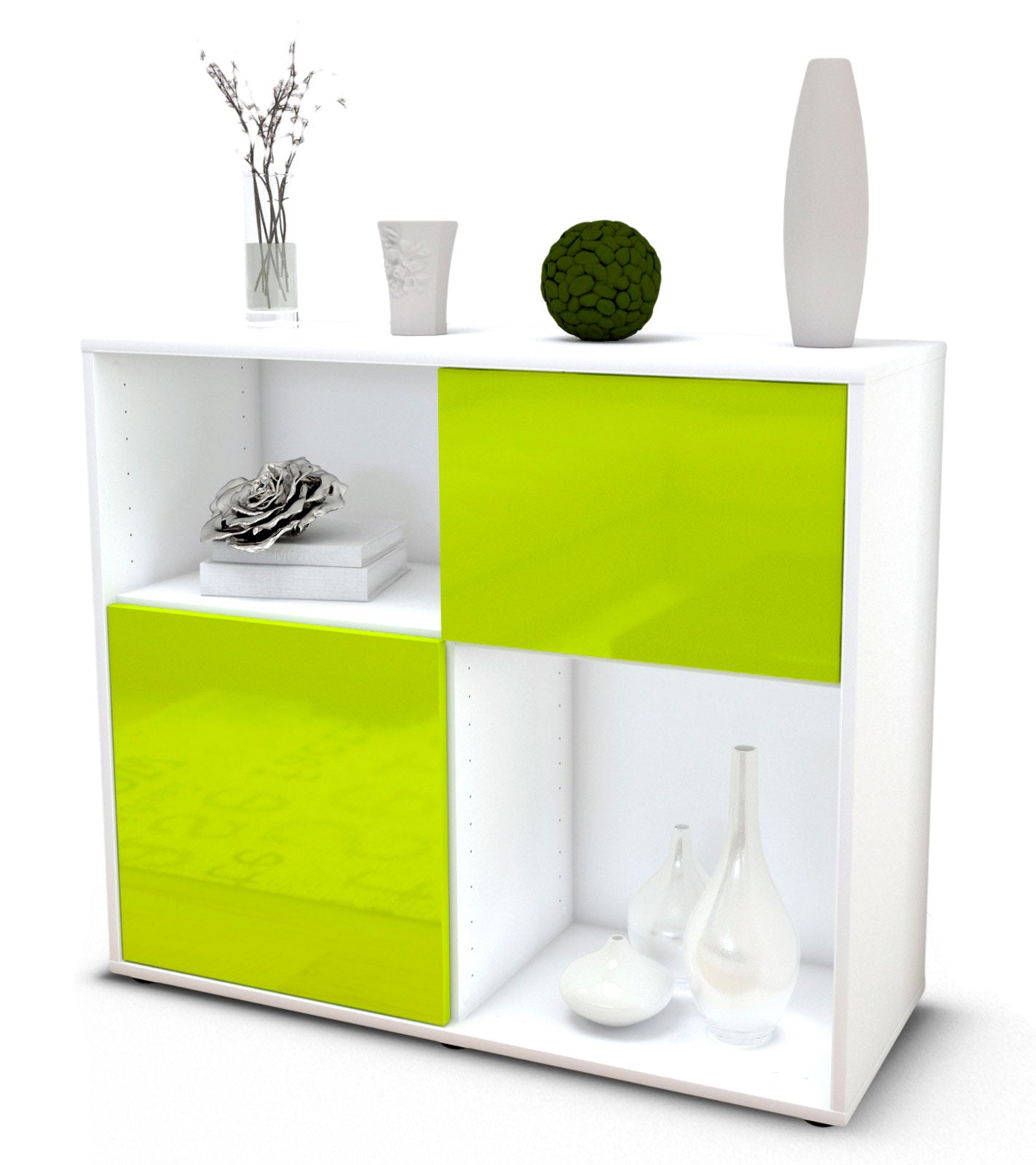 Sideboard Carola | Korpus Weiß | Front in Hochglanz Grün | 92x79x35cm (BxHxT) 1 Sideboard Carola | Korpus Weiß | Front in Hochglanz Grün | 92x79x35cm (BxHxT)