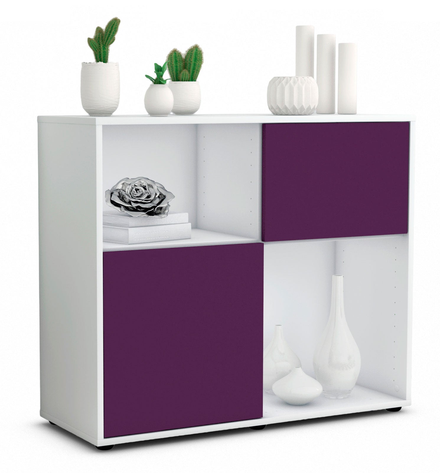 Sideboard Carola | Korpus Weiß | Front in Lila | 92x79x35cm (BxHxT) 1 Sideboard Carola | Korpus Weiß | Front in Lila | 92x79x35cm (BxHxT)