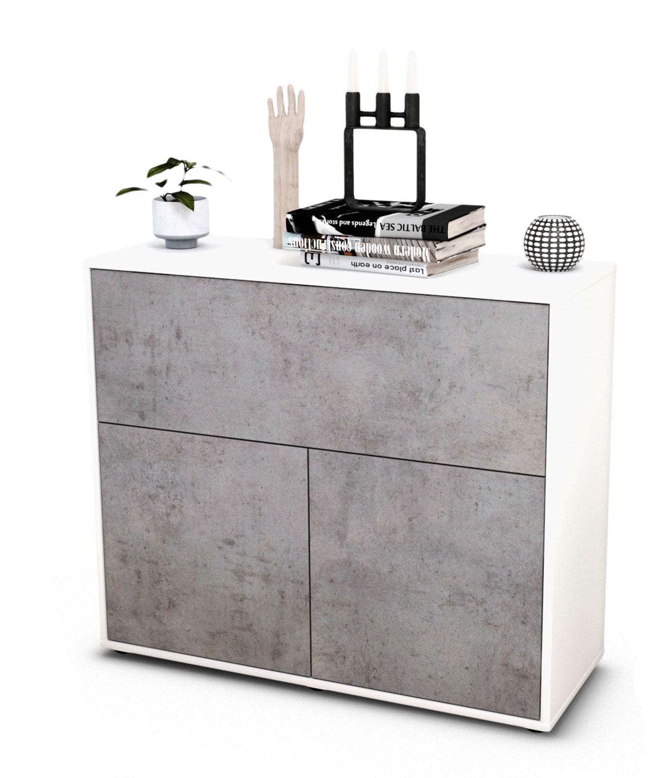 Sideboard Carolin | Korpus Weiß | Front in Beton Optik | 92x79x35cm (BxHxT) 1 Sideboard Carolin | Korpus Weiß | Front in Beton Optik | 92x79x35cm (BxHxT)