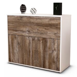 Sideboard Carolin | Korpus Weiß | Front in Treibholz Holz Optik | 92x79x35cm (BxHxT)