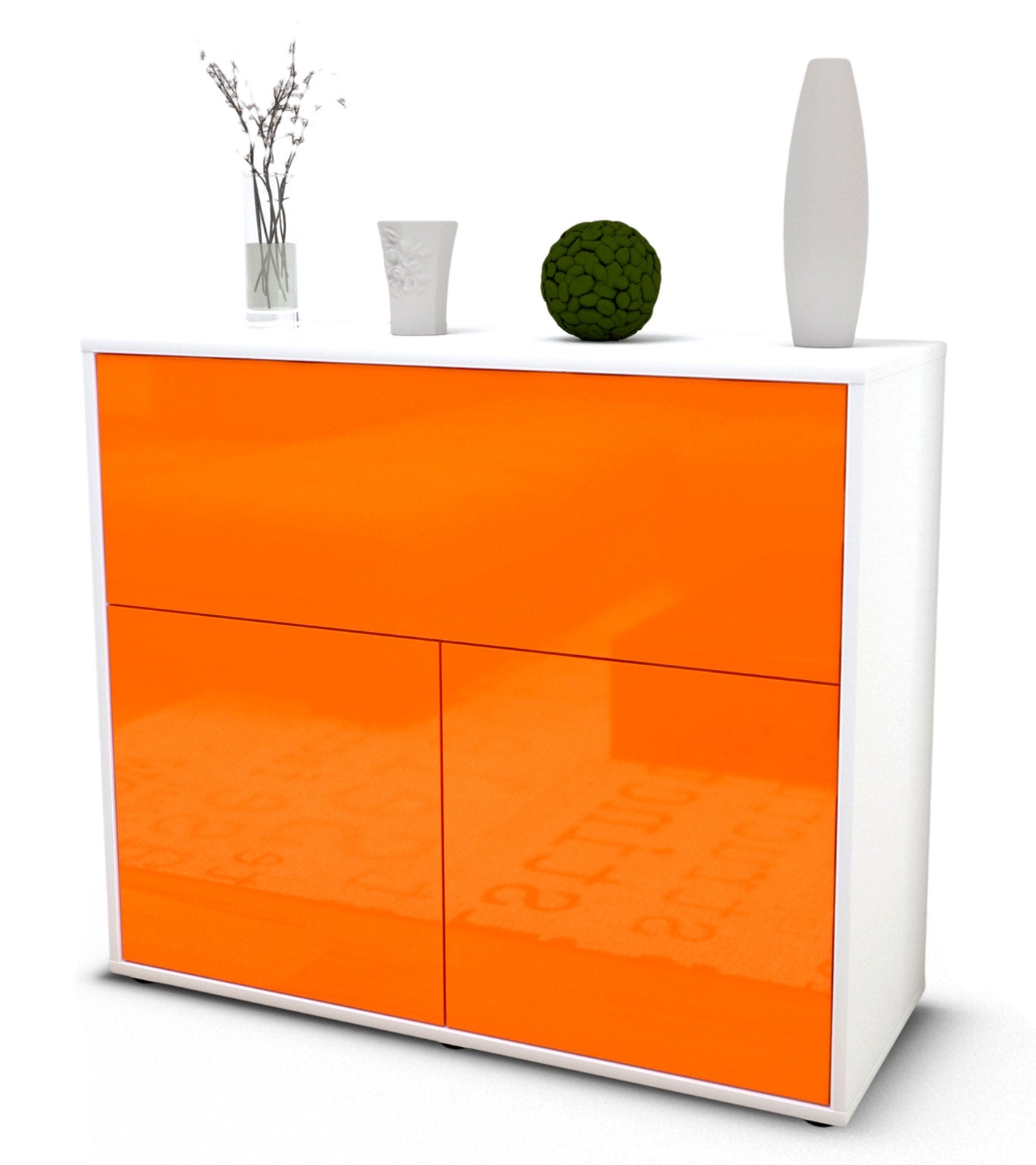 Sideboard Carolin | Korpus Weiß | Front in Hochglanz Orange | 92x79x35cm (BxHxT) 1 Sideboard Carolin | Korpus Weiß | Front in Hochglanz Orange | 92x79x35cm (BxHxT)