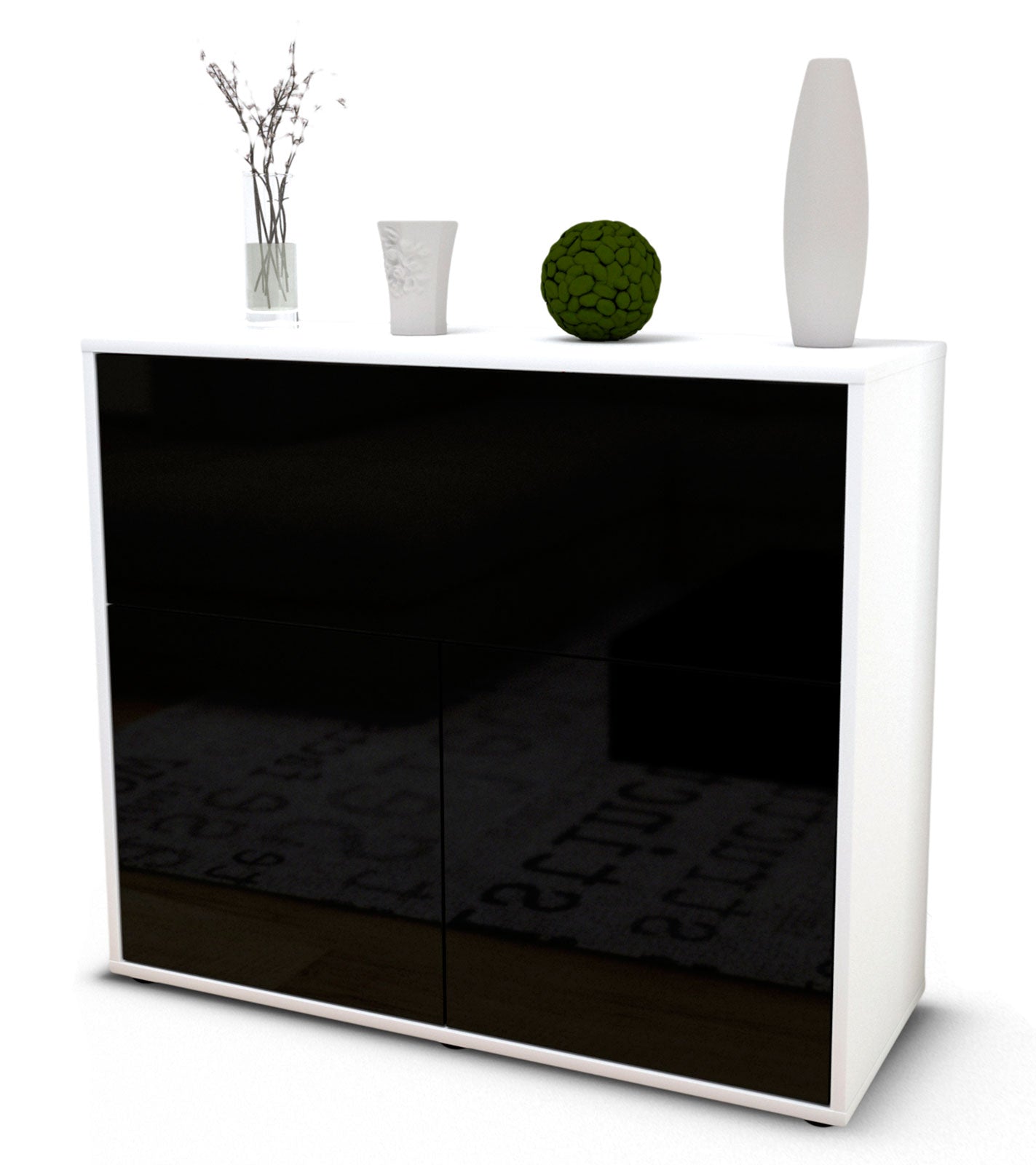 Sideboard Carolin | Korpus Weiß | Front in Hochglanz Schwarz | 92x79x35cm (BxHxT) 1 Sideboard Carolin | Korpus Weiß | Front in Hochglanz Schwarz | 92x79x35cm (BxHxT)