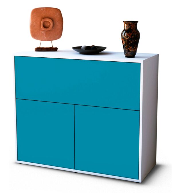 Sideboard Carolin | Korpus Weiß | Front in Türkis | 92x79x35cm (BxHxT)