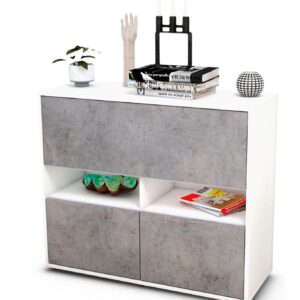 Sideboard Cassandra | Korpus Weiß | Front in Beton Optik | 92x79x35cm (BxHxT)