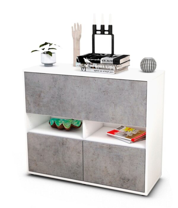Sideboard Cassandra | Korpus Weiß | Front in Beton Optik | 92x79x35cm (BxHxT)