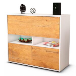 Sideboard Cassandra | Korpus Weiß | Front in Eiche Holz Optik | 92x79x35cm (BxHxT)