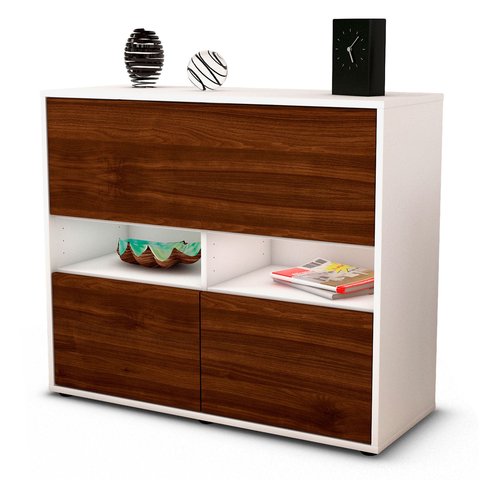 Sideboard Cassandra | Korpus Weiß | Front in Walnuss Holz Optik | 92x79x35cm (BxHxT) 1 Sideboard Cassandra | Korpus Weiß | Front in Walnuss Holz Optik | 92x79x35cm (BxHxT)