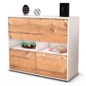 Sideboard Cassandra | Korpus Weiß | Front in Pinie Holz Optik | 92x79x35cm (BxHxT)