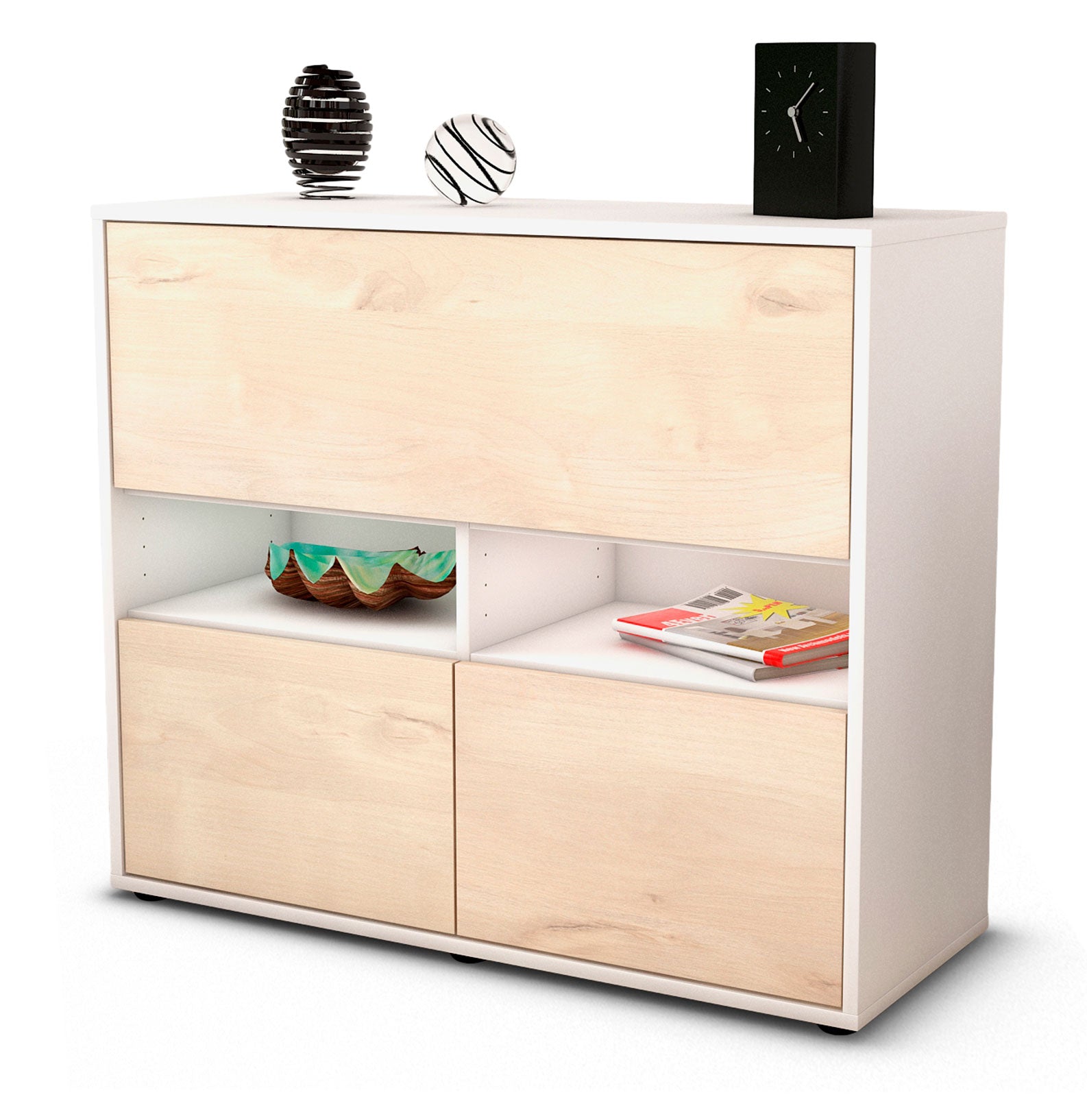 Sideboard Cassandra | Korpus Weiß | Front in Zeder Holz Optik | 92x79x35cm (BxHxT) 1 Sideboard Cassandra | Korpus Weiß | Front in Zeder Holz Optik | 92x79x35cm (BxHxT)