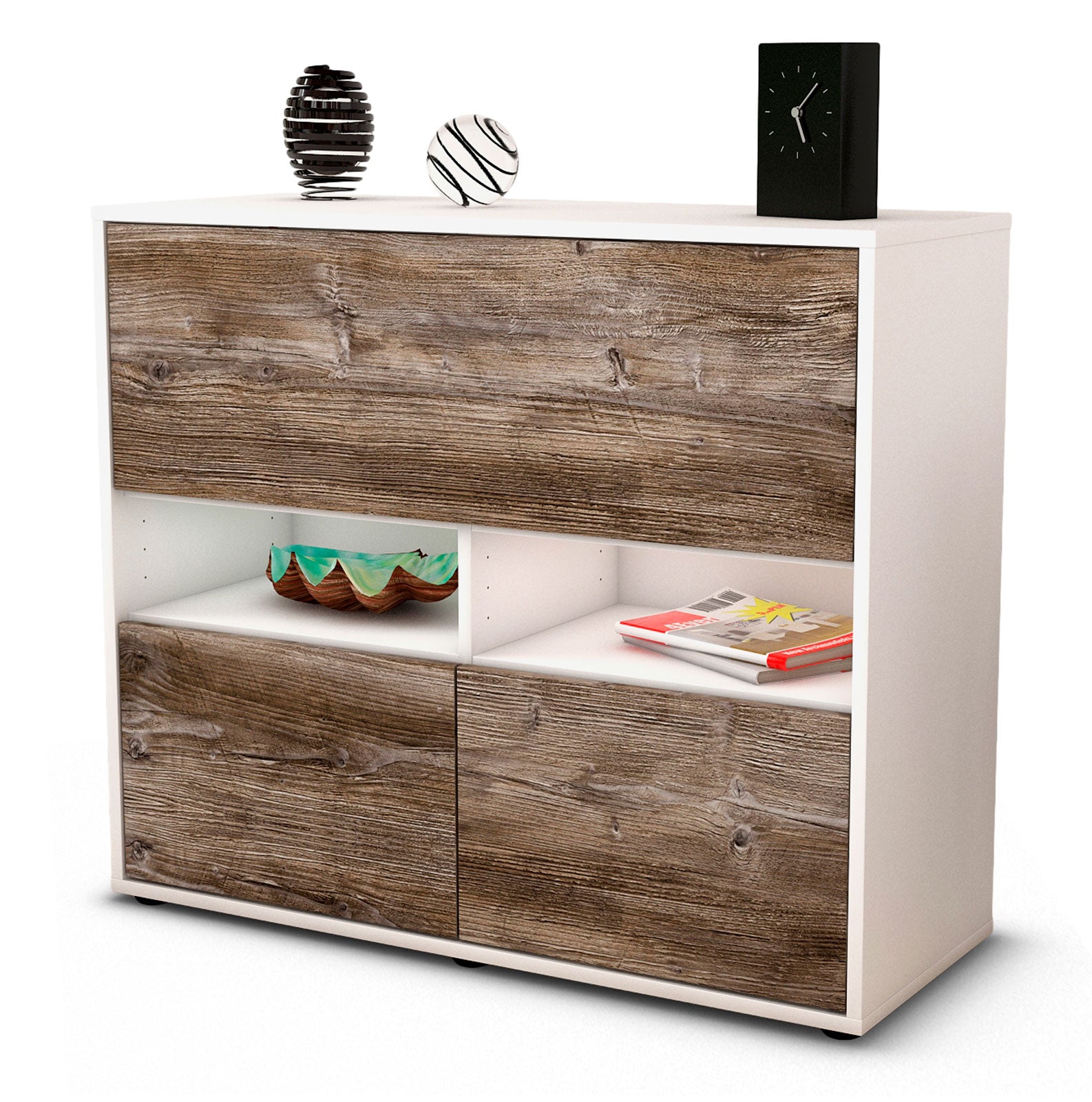 Sideboard Cassandra | Korpus Weiß | Front in Treibholz Holz Optik | 92x79x35cm (BxHxT) 1 Sideboard Cassandra | Korpus Weiß | Front in Treibholz Holz Optik | 92x79x35cm (BxHxT)