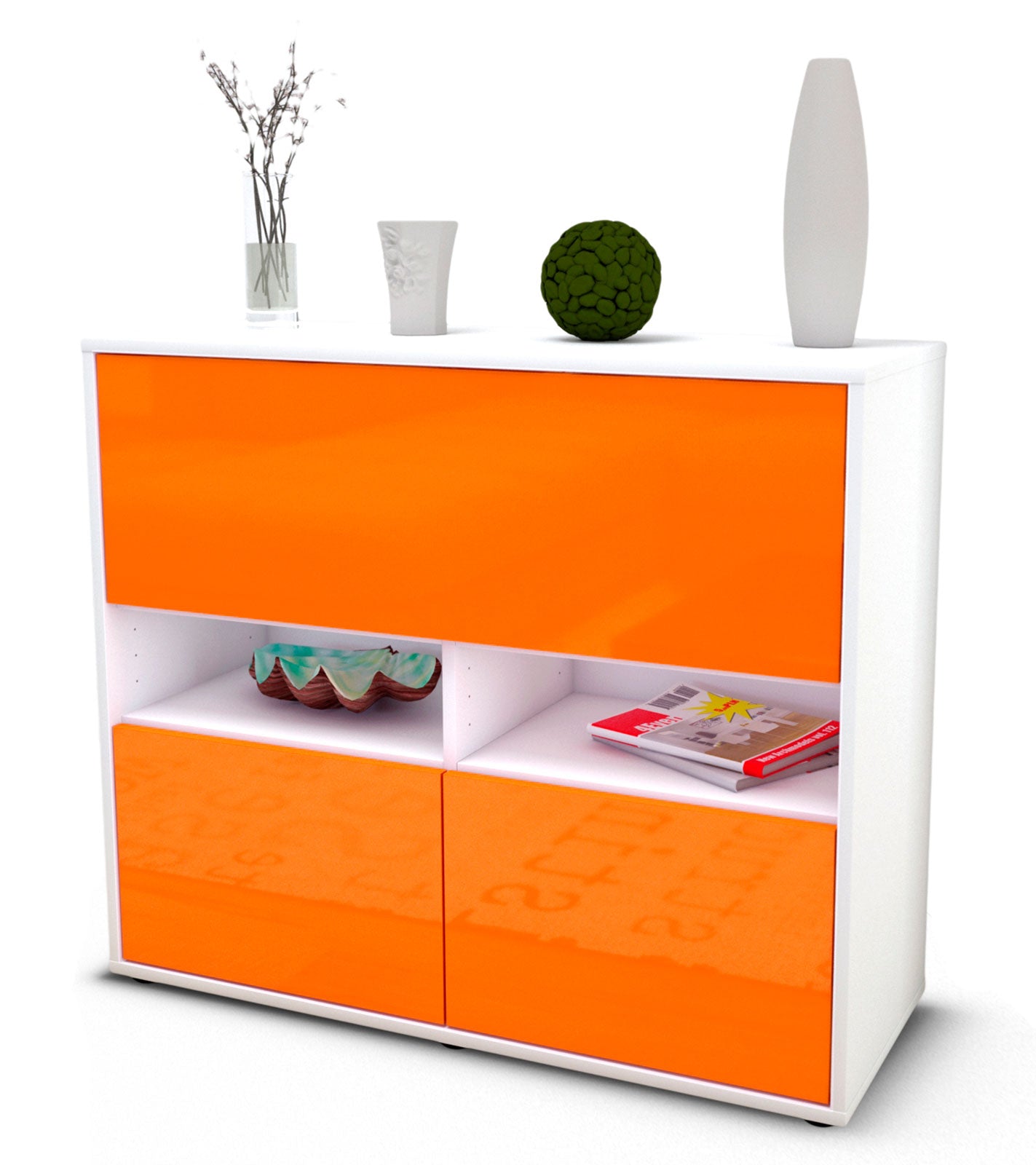 Sideboard Cassandra | Korpus Weiß | Front in Hochglanz Orange | 92x79x35cm (BxHxT) 1 Sideboard Cassandra | Korpus Weiß | Front in Hochglanz Orange | 92x79x35cm (BxHxT)
