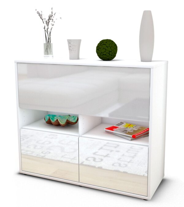 Sideboard Cassandra | Korpus Weiß | Front in Hochglanz Weiß | 92x79x35cm (BxHxT)