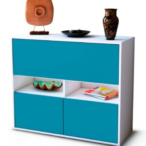 Sideboard Cassandra | Korpus Weiß | Front in Türkis | 92x79x35cm (BxHxT)