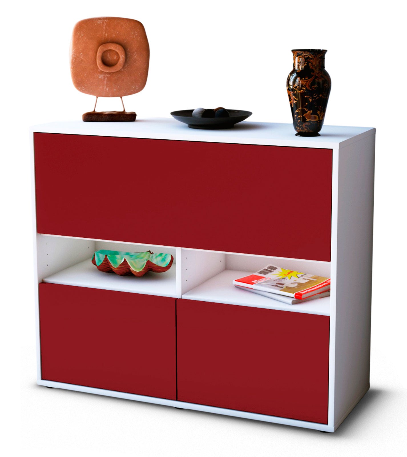 Sideboard Cassandra | Korpus Weiß | Front in Bordeaux | 92x79x35cm (BxHxT) 1 Sideboard Cassandra | Korpus Weiß | Front in Bordeaux | 92x79x35cm (BxHxT)