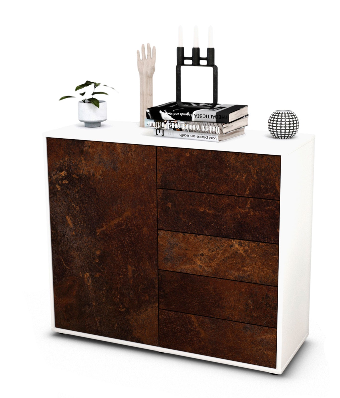 Sideboard Cecilia | Korpus Weiß | Front in Rost Optik | 92x79x35cm (BxHxT) 1 Sideboard Cecilia | Korpus Weiß | Front in Rost Optik | 92x79x35cm (BxHxT)