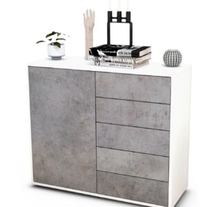 Sideboard Cecilia | Korpus Weiß | Front in Beton Optik | 92x79x35cm (BxHxT)
