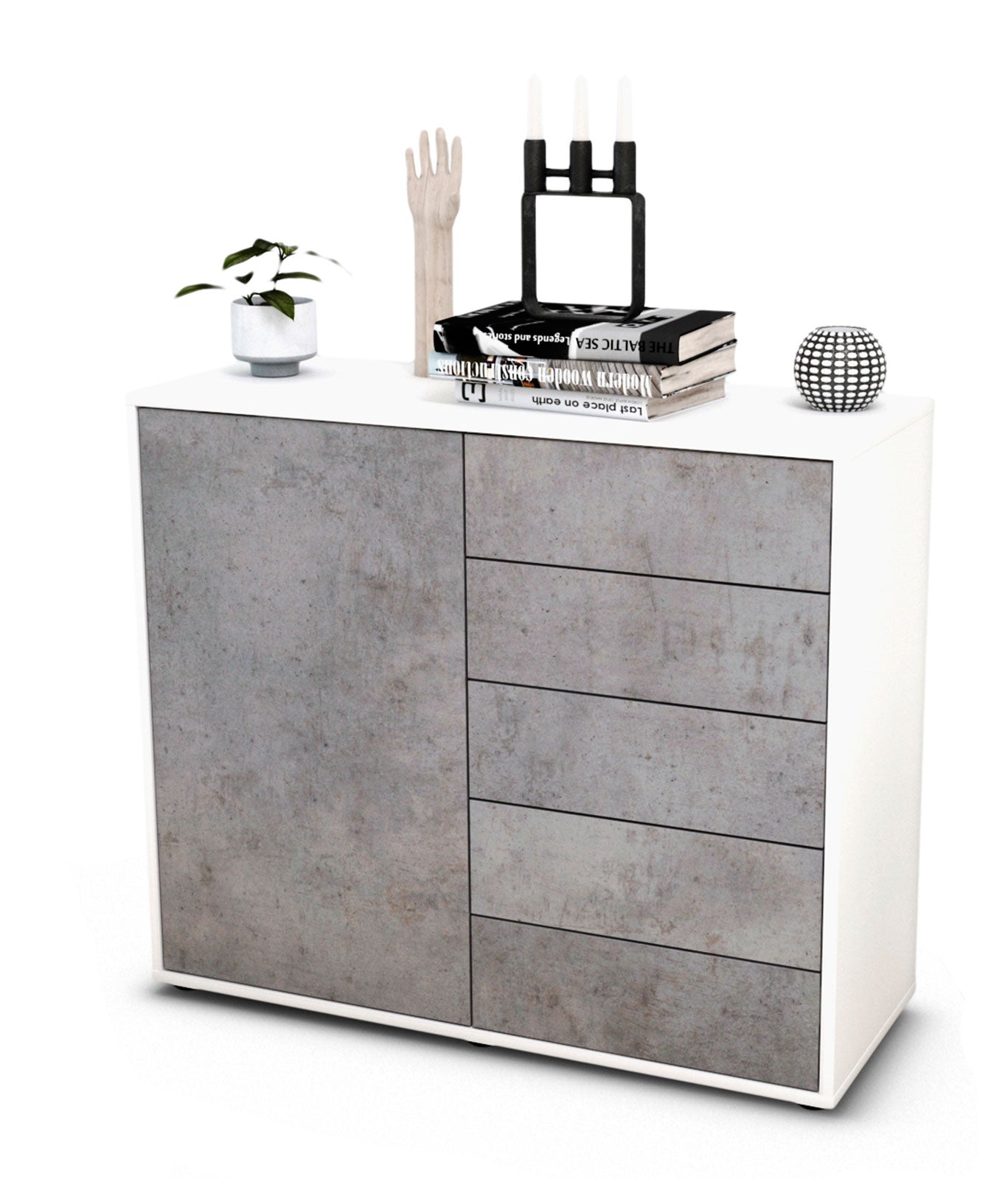 Sideboard Cecilia | Korpus Weiß | Front in Beton Optik | 92x79x35cm (BxHxT) 1 Sideboard Cecilia | Korpus Weiß | Front in Beton Optik | 92x79x35cm (BxHxT)