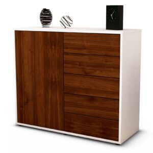 Sideboard Cecilia | Korpus Weiß | Front in Walnuss Holz Optik | 92x79x35cm (BxHxT)