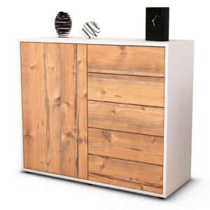 Sideboard Cecilia | Korpus Weiß | Front in Pinie Holz Optik | 92x79x35cm (BxHxT)