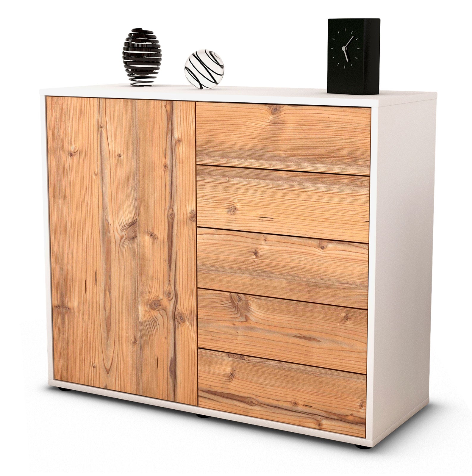 Sideboard Cecilia | Korpus Weiß | Front in Pinie Holz Optik | 92x79x35cm (BxHxT) 1 Sideboard Cecilia | Korpus Weiß | Front in Pinie Holz Optik | 92x79x35cm (BxHxT)