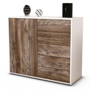 Sideboard Cecilia | Korpus Weiß | Front in Treibholz Holz Optik | 92x79x35cm (BxHxT)