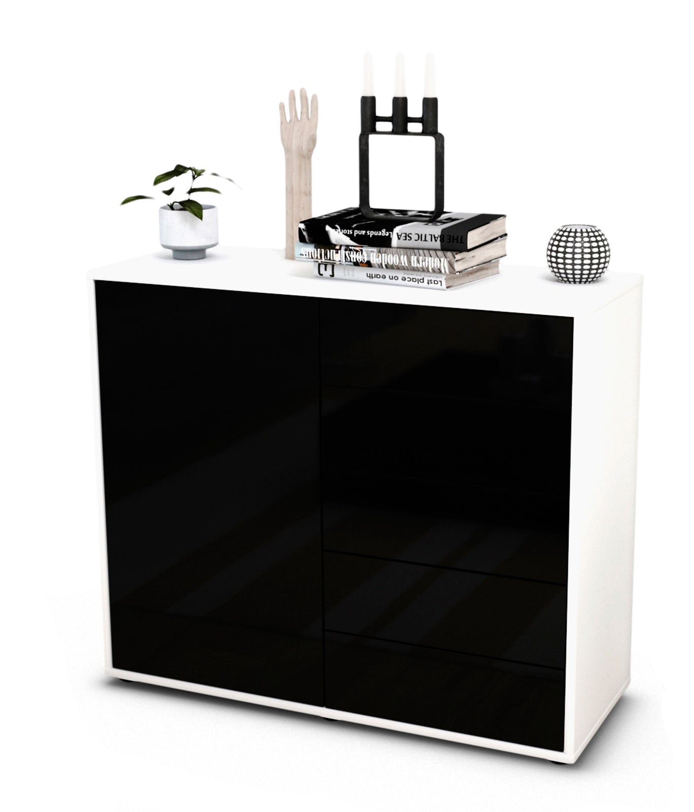 Sideboard Cecilia | Korpus Weiß | Front in Hochglanz Schwarz | 92x79x35cm (BxHxT) 1 Sideboard Cecilia | Korpus Weiß | Front in Hochglanz Schwarz | 92x79x35cm (BxHxT)