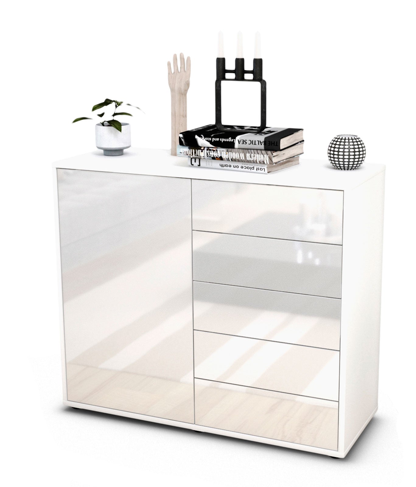 Sideboard Cecilia | Korpus Weiß | Front in Hochglanz Weiß | 92x79x35cm (BxHxT) 1 Sideboard Cecilia | Korpus Weiß | Front in Hochglanz Weiß | 92x79x35cm (BxHxT)