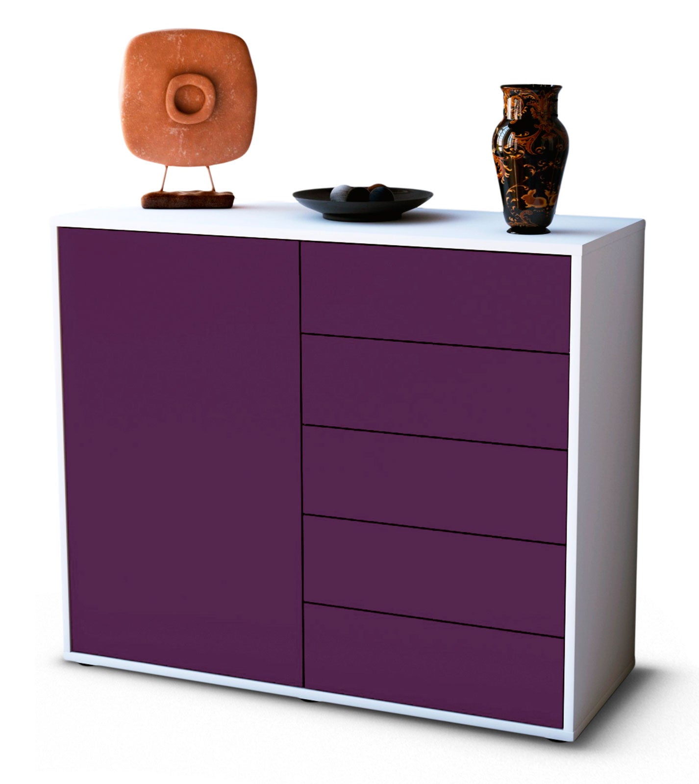 Sideboard Cecilia | Korpus Weiß | Front in Lila | 92x79x35cm (BxHxT) 1 Sideboard Cecilia | Korpus Weiß | Front in Lila | 92x79x35cm (BxHxT)