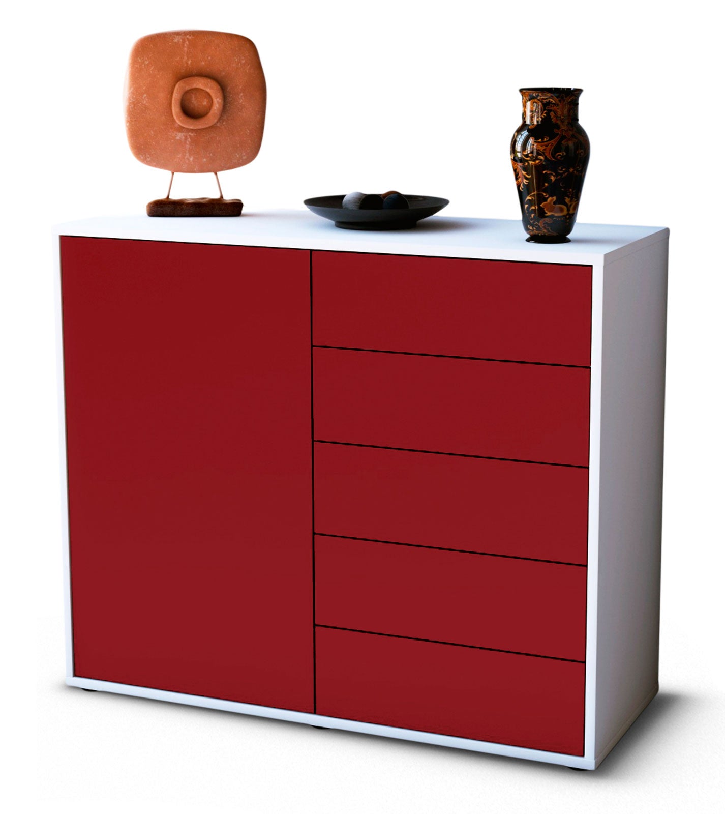 Sideboard Cecilia | Korpus Weiß | Front in Bordeaux | 92x79x35cm (BxHxT) 1 Sideboard Cecilia | Korpus Weiß | Front in Bordeaux | 92x79x35cm (BxHxT)