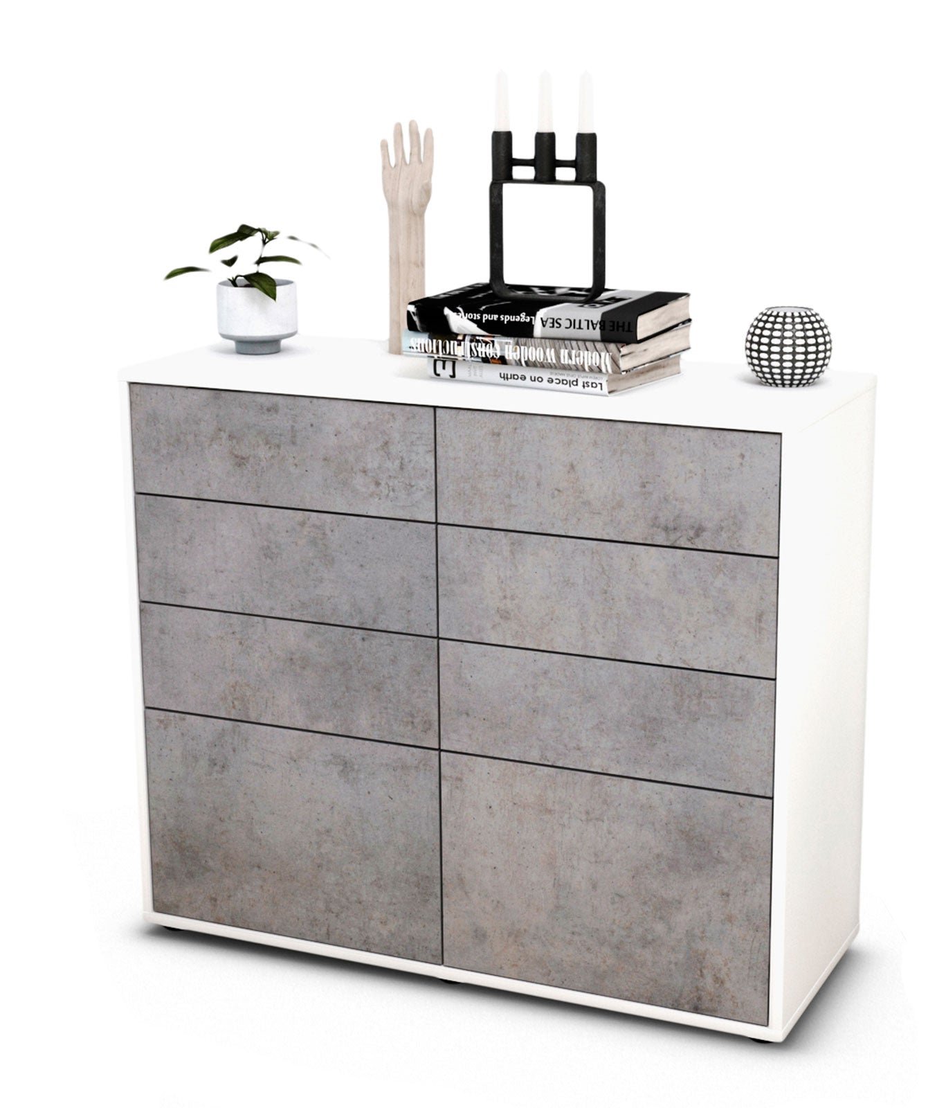 Sideboard Celeste | Korpus Weiß | Front in Beton Optik | 92x79x35cm (BxHxT) 1 Sideboard Celeste | Korpus Weiß | Front in Beton Optik | 92x79x35cm (BxHxT)