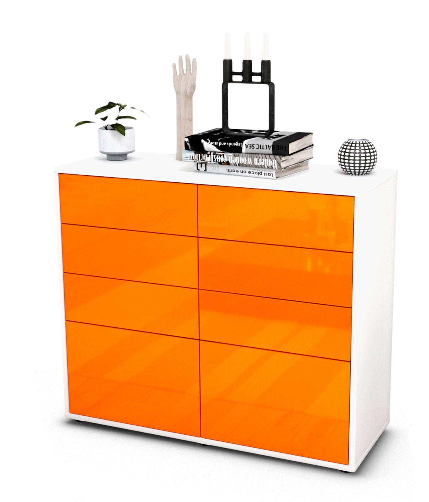 Sideboard Celeste | Korpus Weiß | Front in Hochglanz Orange | 92x79x35cm (BxHxT) 1 Sideboard Celeste | Korpus Weiß | Front in Hochglanz Orange | 92x79x35cm (BxHxT)