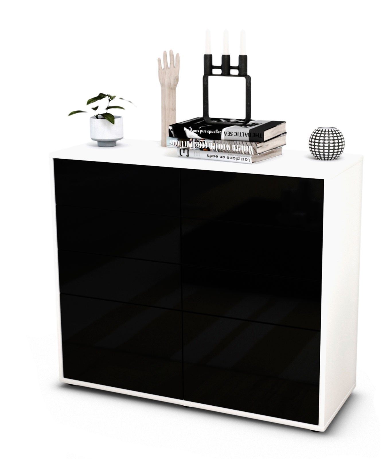 Sideboard Celeste | Korpus Weiß | Front in Hochglanz Schwarz | 92x79x35cm (BxHxT) 1 Sideboard Celeste | Korpus Weiß | Front in Hochglanz Schwarz | 92x79x35cm (BxHxT)